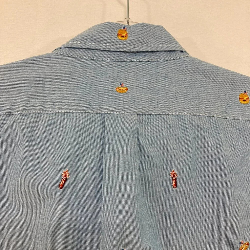 J. Crew Men's size XXL Classic Pima Cotton Novelty Embroidered Button Up Festiva